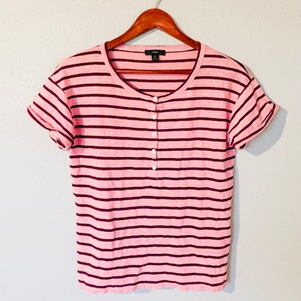 J. Crew Striped Linen Henley Tee size Medium - Picture 3 of 7